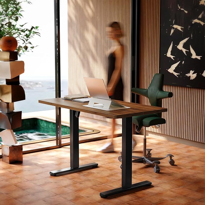 HUANUO 43 x 24 inch Electric Standing Desk Adjustable Height, 4 Memory Height Settings, Sit Stand Up Desk for Home Office & Computer Workstation, Black Walnut - Image 2