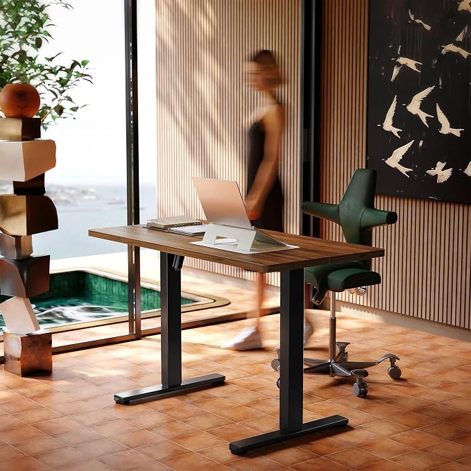 HUANUO Electric Standing Desk Adjustable Height, 4 Memory Height Settings, 40" x 24" Sit Stand Up Desk for Home Office & Computer Workstation, with Headphone Hook, Cable Manager, Walnut by HUANUO