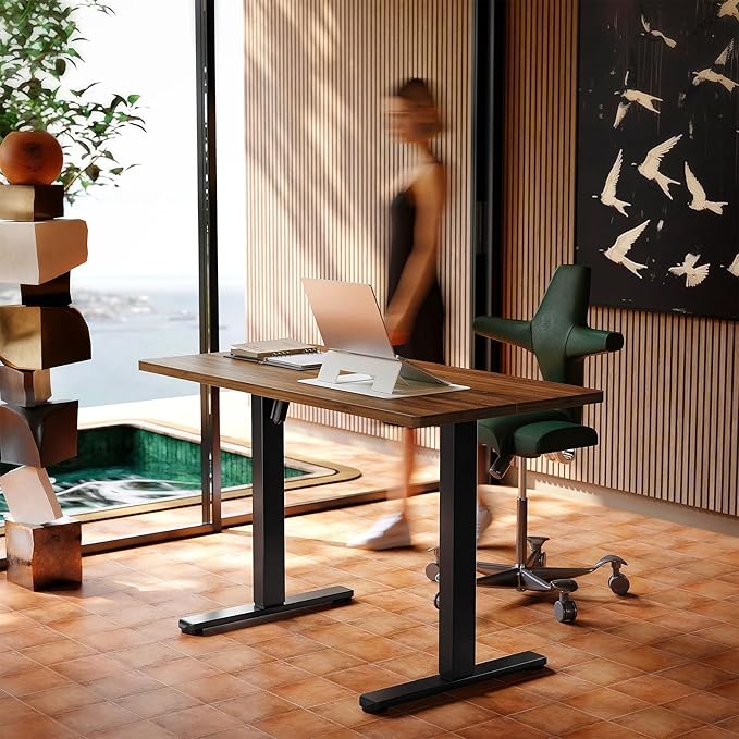 HUANUO 55 x 28 inch Electric Standing Desk Adjustable Height, 4 Memory Height Settings, Sit Stand Up Desk for Home Office & Computer Workstation, Black Walnut - Image 2