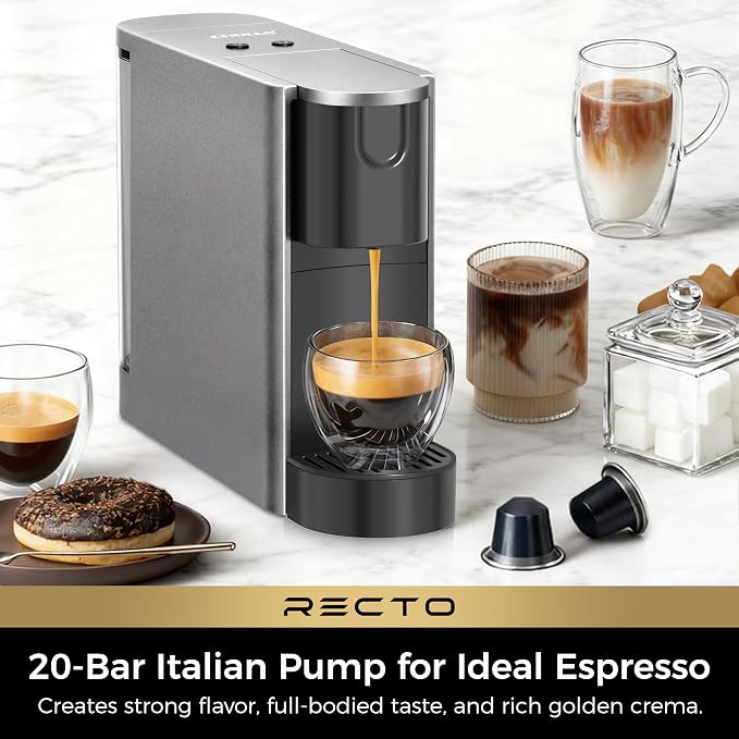 CHULUX RectoCafé Espresso Coffee Machine for Nespresso Original Pod, Gray | Extra Mini Design, 20 Bar Professional Italian Pump, Food-Grade Materials, Quiet with Low-Vibration Brewing for Home & Office - Image 2