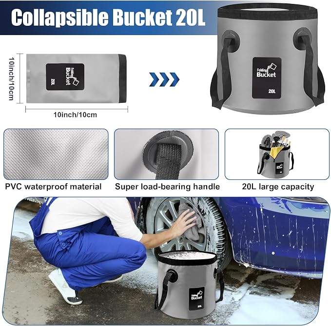 21Pcs Car Cleaning Kit with High Power Handheld Vacuum, Car Wash Mop with Long Handle, Bucket, Detailing Brush Set, Windshield Cleaner, Complete Interior Exterior Washing Supply for Men Women - Image 4