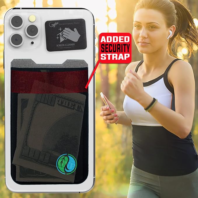 Phone Wallet - Adhesive Card Holder - Cell Phone Pouch - Stick on Lycra Pocket by Gecko - Carry Credit Cards and Cash - Image 6