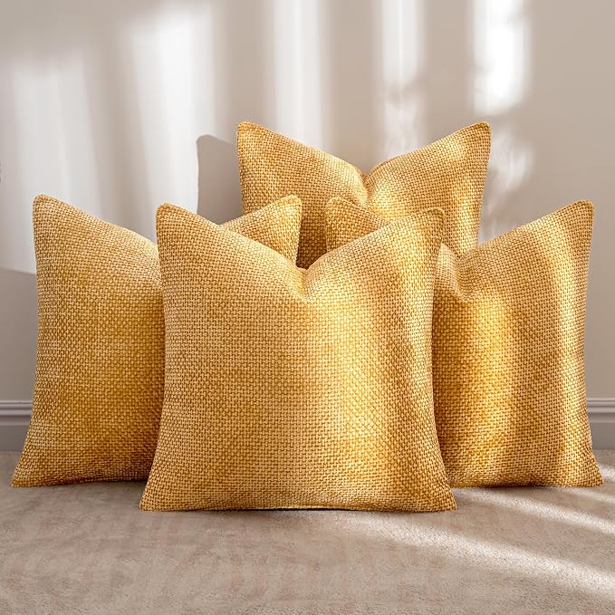 MIULEE Pack of 4 Couch Throw Pillow Covers 18x18 Inch Gold Soft Decorative Chenille Pillow Covers Farmhouse Accent Cushion Covers for Boho Spring Home Decor Sofa Bedroom Living Room - Image 2