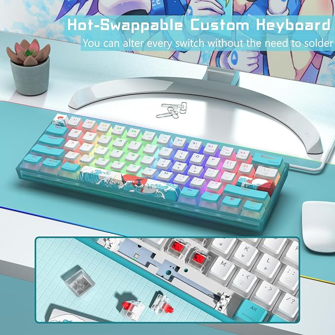 Womier 60% Percent Keyboard,WK61 V2 Mechanical RGB Wired Gaming Keyboard,Hot-Swappable Creamy Key Board with PBT Keycaps,Linear Red Switch for Windows/MAC (Blue) - Image 4
