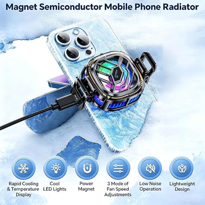 CHONCHOW Magnetic Cell Phone Cooler, RGB Phone Cooling Fan Portable Lightweight Mobile Phone Cooling Fan, Phone Radiator with Larger Cooling Area for Phone/Tablet/IPad (with Digital displays) - Image 2