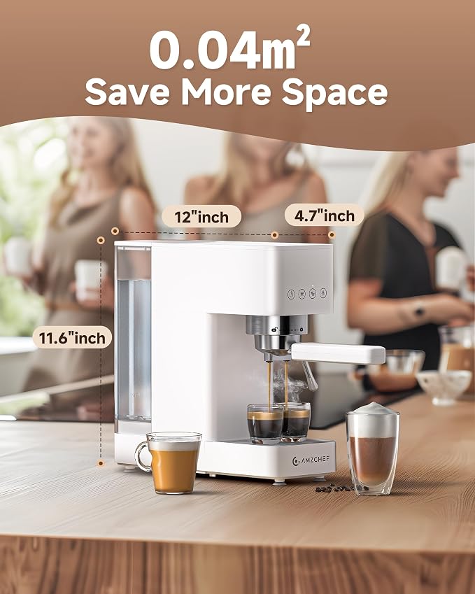 AMZCHEF Compact Espresso Machine 20 Bar, Americano, Latte & Cappuccino | Easy One-Touch Brewing, 30s Heat-Up, Stable PID Control, Easy Milk Frothing, Compact Design, 50oz Tank, White - Image 7