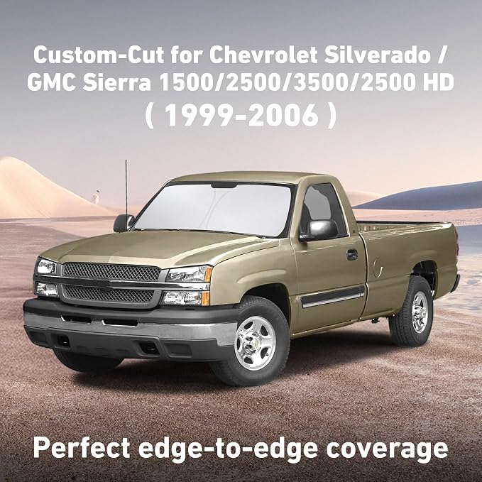 EcoNour Windshield Sunshade Compatible for Chevrolet Silverado/GMC Sierra 1500 2500 3500 2500HD 1999-2004 2005 2006, Sun Visor for Front Window Sun Shade Cover, UV Heat Protector, Car Accessories - Image 2