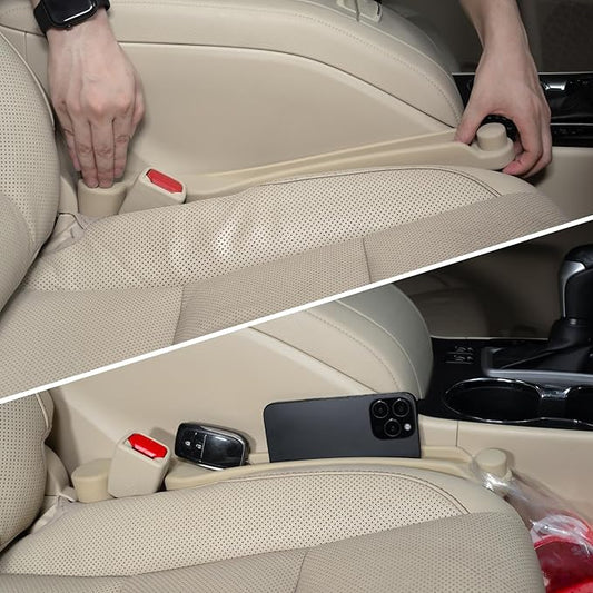 Givifive Car Seat Gap Filler Set of 2, 3IN1 Seat Side Gap Filler Plug with Storage Slot & Hook Function, Soft Foam Universal Fit Car SUV Truck Fill Gap Between Seats Console Organizer（Narrow Beige） by Givifive