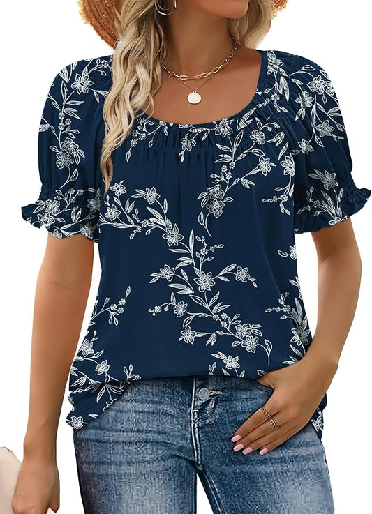 WIHOLL Womens Short Sleeve Square Neck Summer Tops Dressy Casual Blouses Trendy Clothes 2026 by WIHOLL