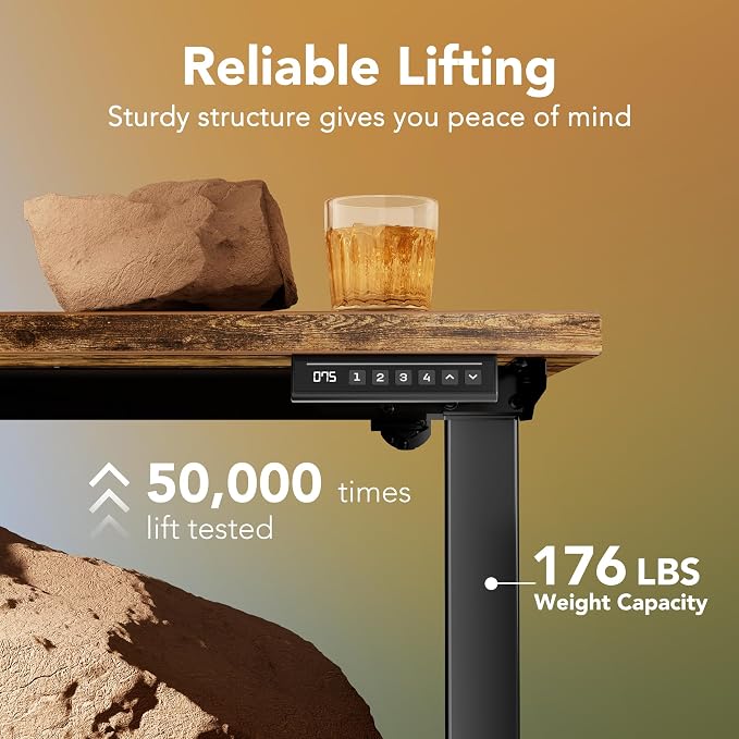 HUANUO Electric Standing Desk,48" x 24" Height Adjustable Desk, 4 Memory Height Settings, Sit to Stand Up Desk for Home Office, with Headphone Hook, Cable Manager, Vintage Brown - Image 7