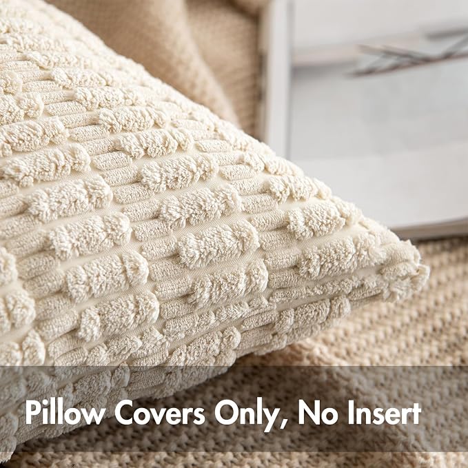 MIULEE Pack of 2 Corduroy Decorative Throw Pillow Covers 20x20 Inch Soft Boho Striped Pillow Covers Modern Farmhouse Home Decor for Sofa Living Room Couch Bed Cream White - Image 7
