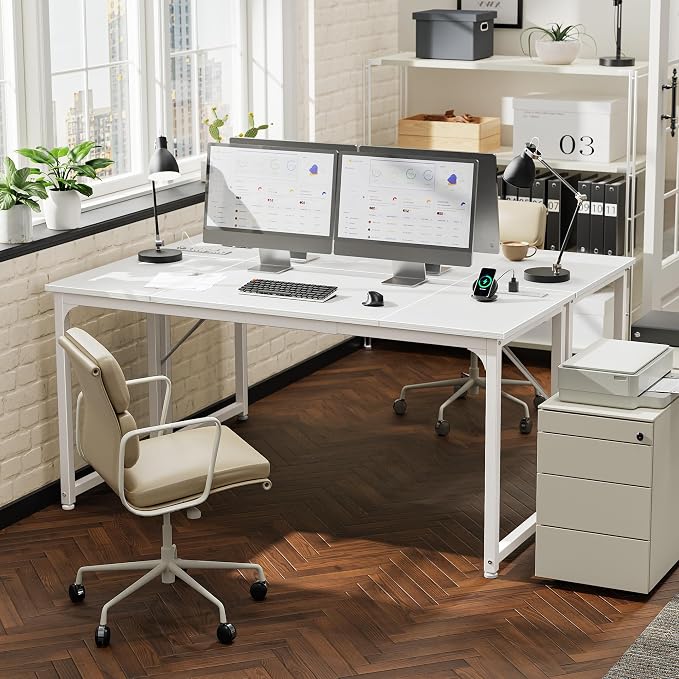 PRAISUN 63 X 24 Inch Computer Desk, Power Outlets, USB-C, White | Office Desk with 4 AC Outlets, USB & USB-C, Sturdy Metal Frame, Spacious Desktop for Work, Writing, Study & Gaming - Image 2