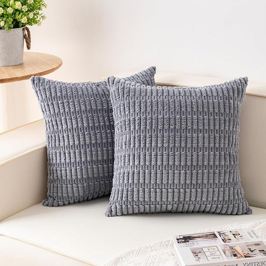 Aegero Pack of 2 Corduroy Decorative Throw Pillow Covers 20x20 InchSoft Boho Striped Pillow Covers Modern Farmhouse Home Decor for Sofa Living Room Couch Bed（Light Grey） by Unknown