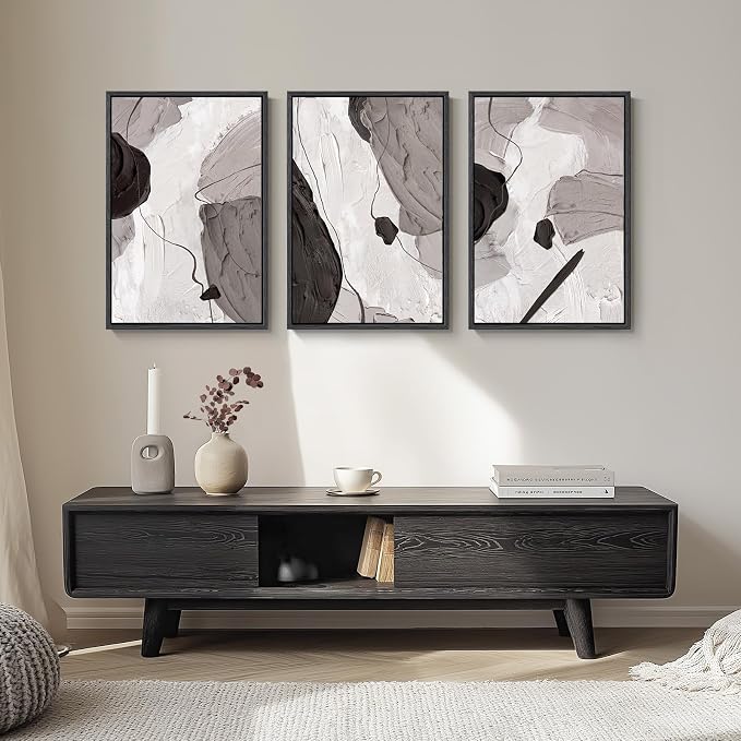 Large Framed Black and White Grey Abstract Wall Art for Living Room, 3 Piece Modern Canvas Prints Paintings Artwork for Walls, Minimalist Abstract Pictures for Hallway, Office Wall Decor 24x36 Inch - Image 5