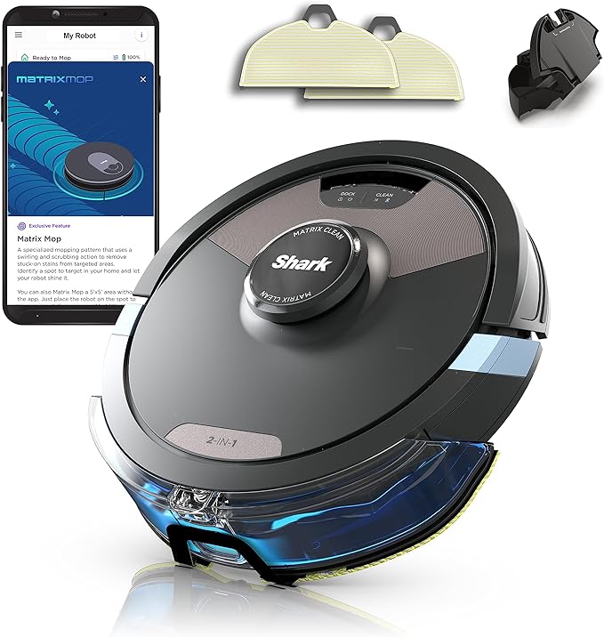 SHARK RV2620WD AI Ultra Robot Vacuum and Mop with Matrix Clean Navigation, CleanEdge Technology, Perfect for Pet Hair, Carpets, Hard Floors, Compatible with Alexa, Black/Mocha by Unknown