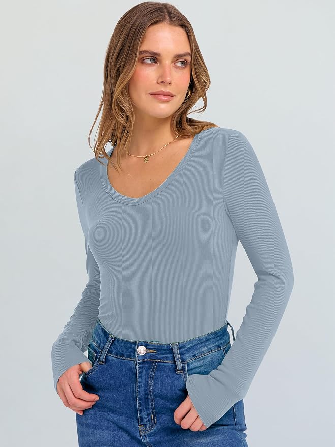 ANRABESS Long Sleeve V Neck Shirts for Women | Soft Comfy Ribbed Knit Fitted Tshirts, Casual Going Out Tops, 2026 Trendy Basic, Fall Winter Underscrub Layering Clothes - Image 4