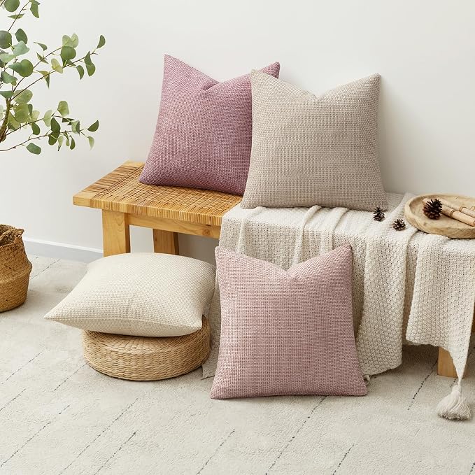 MIULEE Pack of 4 Valentines Couch Throw Pillow Covers 16x16 Inch Neutral Pink Cute Decorative Chenille Pillows Farmhouse Boho Accent Cushion Covers for Coquette Room Spring Decor Sofa Bed Living Room - Image 4