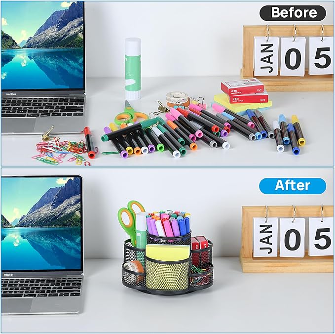 Topwey Pen Holder for Desk, 360 Rotating Pencil Holder, Cup Holder for Desk Office, Desk Organizers and Accessories in Black - Image 4