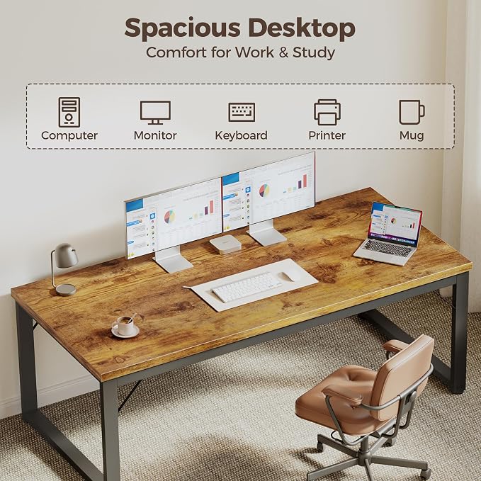 Mericonia 40 Inch Computer Desk, 1" Thick Small Office Table, Brown | Modern Simple Style, Heavy Duty Industrial Frame, Small Study & Writing Table for Home Bedroom Work - Image 5