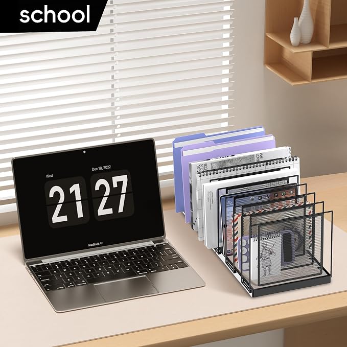 9-Section Desk File Organizer, Vertical File Holder, Mesh Desktop File Folder Metal File Organizer Stand for Office Home Classroom, Black, 2 Pack - Image 8