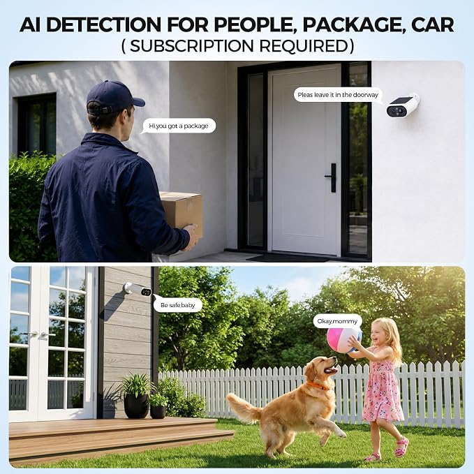 AlkiVision Solar Security Cameras Wireless Outdoor - 2K Night Color Vision Cameras for Home Security, AI Motion Detection, 360° View, Spotlight, 2-Way Audio, Siren, IP67 Waterproof, SD/Cloud Storage - Image 4