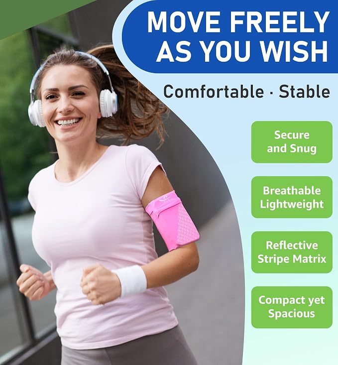 HiRui Universal Sports Armband Cell Phone Armband Sleeves Running Armband for Exercise Workout, Compatible with iPhone 17/17Plus/Pro/16/15/15Plus/14 Samsung Galaxy All Phones (Medium, Pink) - Image 2