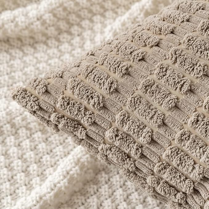 MIULEE Pack of 2 Corduroy Decorative Lumbar Throw Pillow Covers 24x14 Inch Soft Boho Striped Pillow Covers Modern Farmhouse Home Decor for Sofa Living Room Couch Bed Light Brown - Image 5