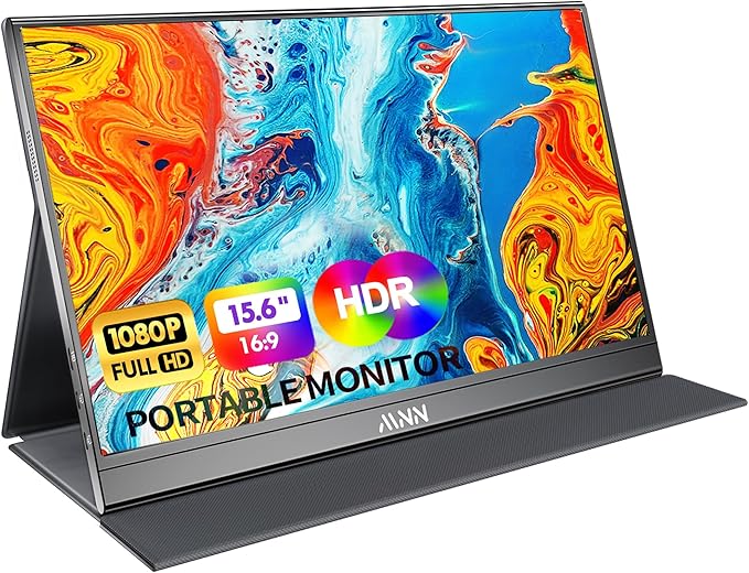 MNN 15.6" FHD 60Hz Portable Monitor USB-C HDMI IPS HDR Gaming Laptop | 15.6" FHD IPS HDR, 0.76cm/694g, USB-C one-cable, PC/Mac/Phone/Switch, speakers+stand, L/P, low blue, work&game by MNN