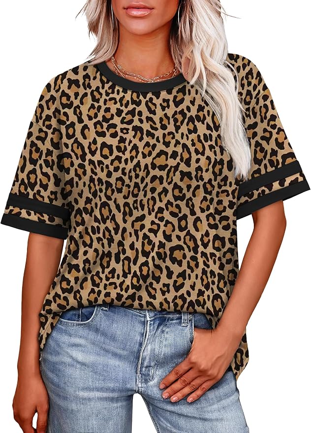 WIHOLL Womens T Shirts Loose Fit Short Sleeve Tees Crew Neck Color Block Summer Tops 2026 Fashion - Image 2
