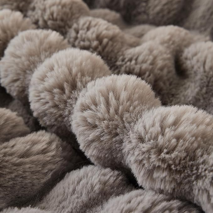 COOVA Faux Fur Throw Blanket for Couch, Cozy Soft and Fuzzy Plush Rabbit Fur Bubble Blanket for Sofa Bedroom Living Room, 50x60 Inches Grey - Image 4