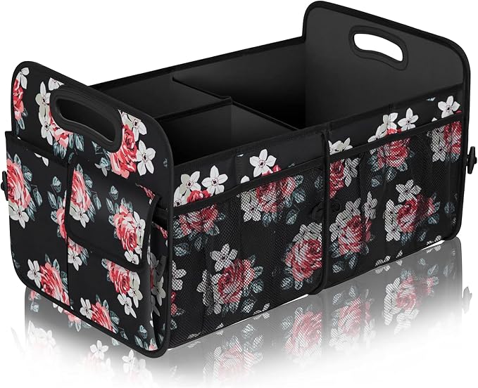 Femuar Car Trunk Organizer,Car Storage Organizer with 72L Large Capacity Waterproof Collapsible and 11 Pockets,Trunk Organizer for Car Suv/Jeep/Sedan, Large Size, Flower by GuangzhouTailinTechnologyCo