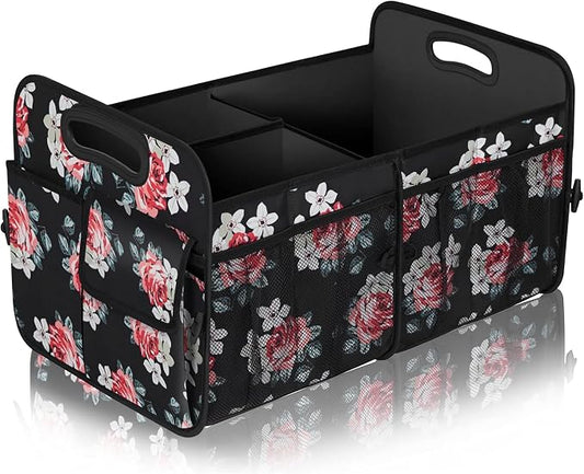 Femuar Car Trunk Organizer,Car Storage Organizer with 72L Large Capacity Waterproof Collapsible and 11 Pockets,Trunk Organizer for Car Suv/Jeep/Sedan, Large Size, Flower by GuangzhouTailinTechnologyCo