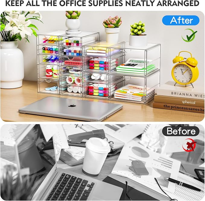 ARSTPEOE 17-Drawer Acrylic Storage & Makeup Organizer for Desk, Bath | Smooth-glide drawers, clear acrylic, 4-set stackable, dustproof, wipe-clean, for serum samples, sheet masks, bobby pins - Image 6