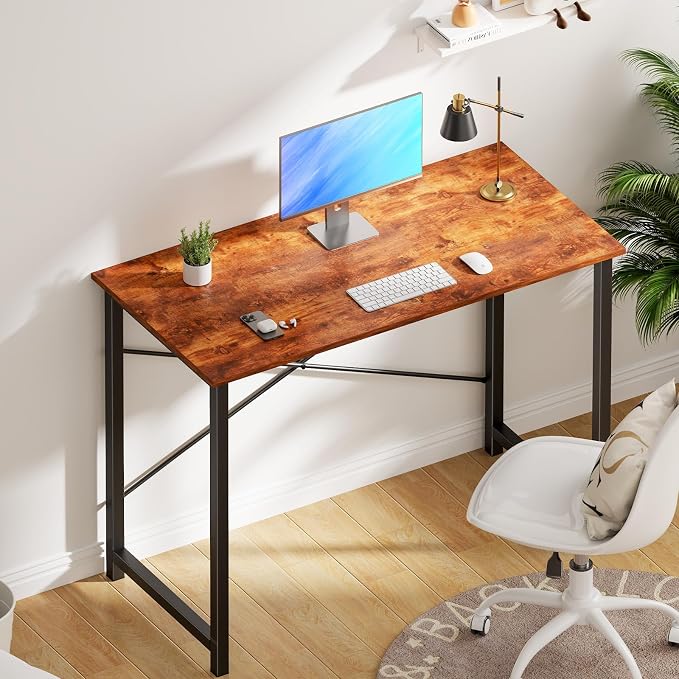 OLIXIS 40 Inch Office Desk, Computer Desk, Home Office | Writing Work Study Student, Bedroom Table Small Spaces, Metal Frame Sturdy Durable, Easy Assembly, Modern Rust - Image 2