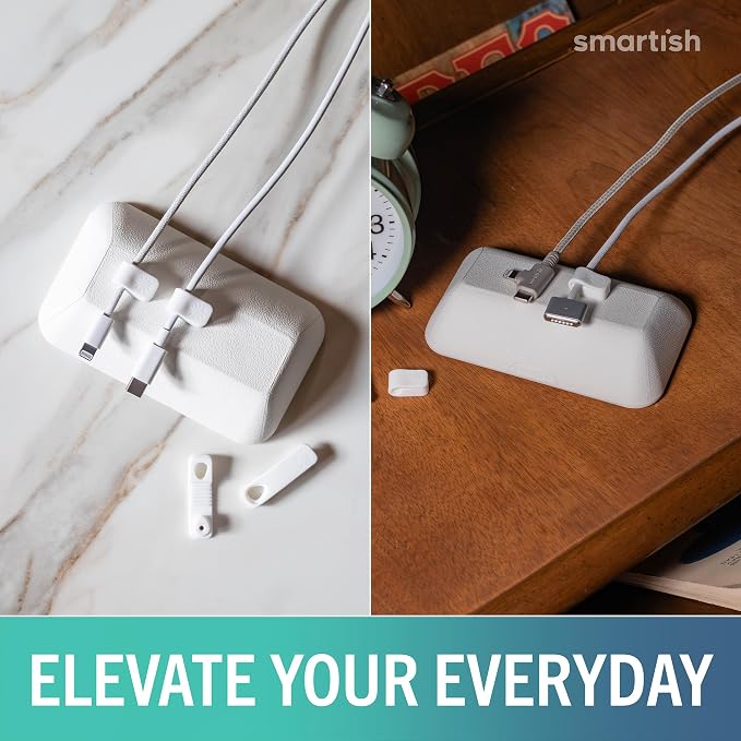 Smartish® Magnetic Cord Holder - Bigger Cable Wrangler Organizer with Magnet Clips for Charger Management on Desktop, Nightstand - Holds 6+ Cables - Snow Day White - Image 5