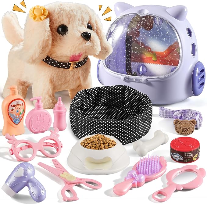 Vanvimen 16 Pcs Robot Dog Toys for Girls, Toys for 3 4 5 6 7 8 Year Old Girls Kids Boys, Realistic Robot Puppy Toddlers Girl Toy for 5-7 6-8, Ideas Birthday Gifts for Girl 3 4 5 6 Year Old by VanvimenToys