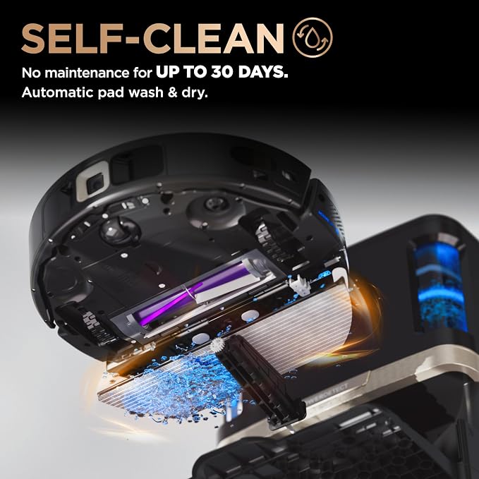 Shark PowerDetect NeverTouch Pro Robot Vacuum & Mop, Black,RV2820ZE | 5 PowerDetect Technologies, NeverStuck, NeverTouch Pro Base (Self-Empty 60-Day, Refill, Pad Wash/Dry), 360° LiDAR + 3D Sensor - Image 8