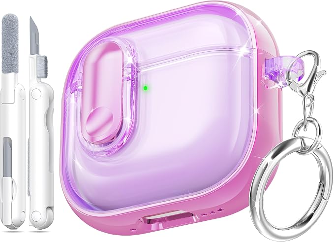 for AirPods 4th Generation Case 2024 with Bright Plated Bezel and Switches, Military-Grade Shockproof Transparent Anti-Yellowing for AirPods 4 Cover, Purple by MHYALUDO
