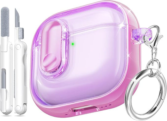 for AirPods 4th Generation Case 2024 with Bright Plated Bezel and Switches, Military-Grade Shockproof Transparent Anti-Yellowing for AirPods 4 Cover, Purple by MHYALUDO