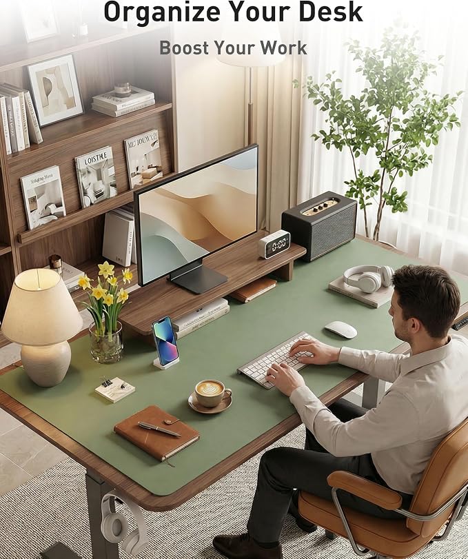 Aothia Faux Leather Desk Mat - Large Mouse Pad, Non-Slip PU Leather Blotter, Waterproof Writing Surface for Office and Home (Olive Green, 40" x 24") - Image 3