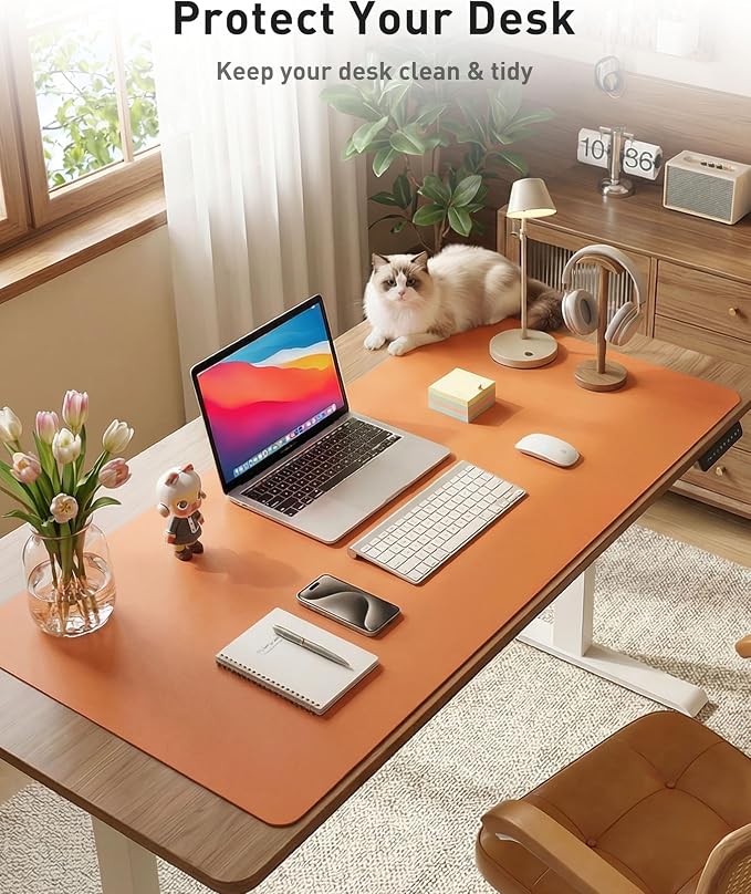 Aothia Faux Leather Desk Mat - Large Mouse Pad, Non-Slip PU Leather Blotter, Waterproof Writing Surface for Office and Home (Hermes Orange, 42" x 17") - Image 3