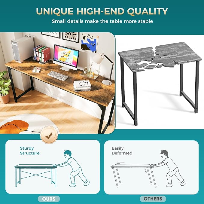 OLIXIS 63 Inch Computer Office Desk for Small Spaces, Writing Gaming Work Desk Modern Study Table with Storage Bag & Headphone Hook Home Bedroom, Rustic Brown | Computer Writing Workstation, Strong Metal Frame, Small Spaces Home Bedroom Dorm, Rustic Brown - Image 8