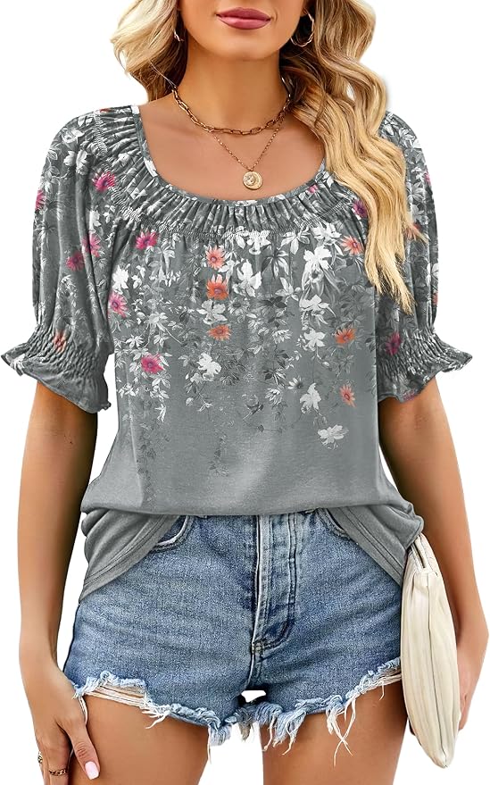 WIHOLL Womens Short Sleeve Square Neck Summer Tops Dressy Casual Blouses Trendy Clothes 2026 - Image 2
