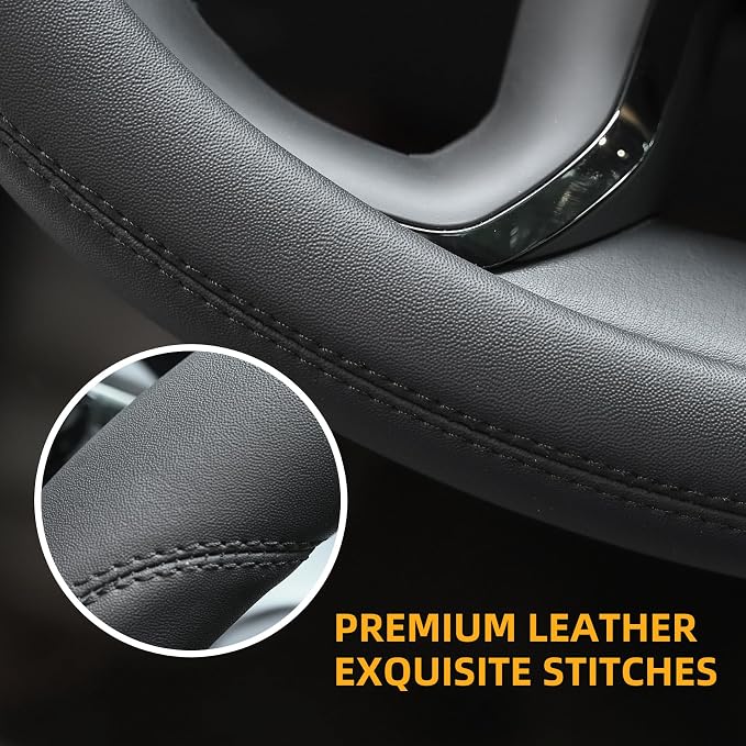Valleycomfy Microfiber Leather Steering Wheel Cover Large-Size for F150 F250 F350 Ram 4Runner Tacoma Tundra Range Rover Model S X with 15 1/2 inches-16 inches Outer Diameter (Black) - Image 3