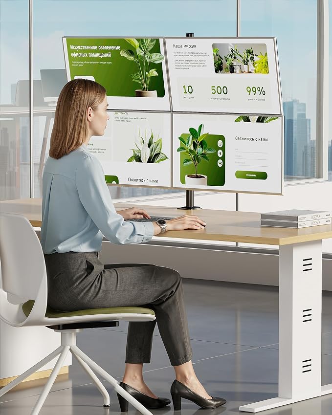 monTEK Quad Monitor Stand for Four 17-32" Screens, 22 lbs Each | Four-screen desk mount, height adjustment, tilt, swivel, rotation, clamp/grommet bases and VESA 75/100 - Image 8