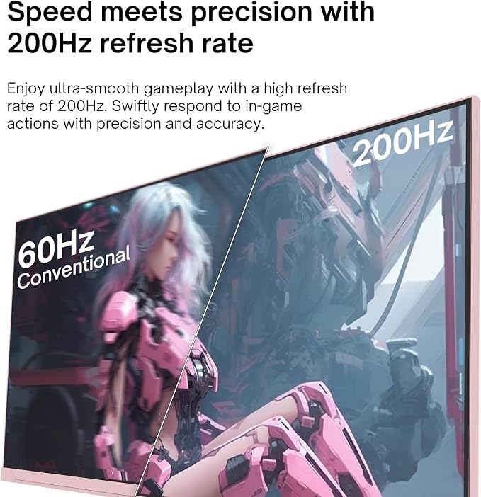 Pixio PX248 Wave Pink 24 inch 200Hz Refresh Rate FHD 1080p Resolution Fast IPS Panel 1ms GTG Response Time Built-in Speakers Gaming Monitor with Adaptive Sync - Image 3
