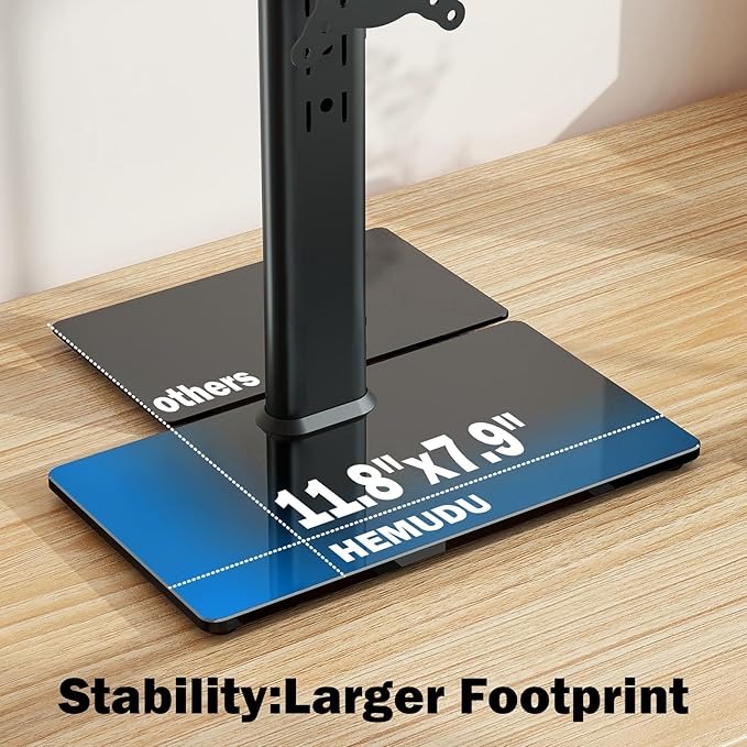 Single LCD Computer Monitor Free-Standing Desk Stand Mount Riser for 13 inch to 32 inch screen with Swivel, Height Adjustable, Rotation, Vesa Base Stand Holds One (1) Screen up to 77Lbs(HT05B-001)) - Image 2