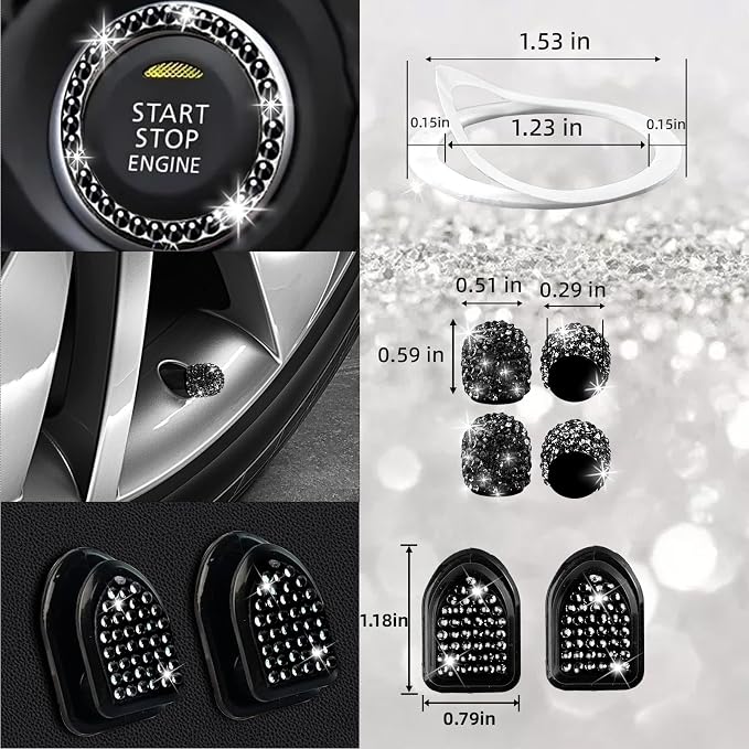NBTEPEM 27 PCs Black Bling Car Accessories Set for Women, Steering Wheel Covers Universal Fit 15 Inch, Bling License Plate Frame, Bling Phone Holder, Bling Car Coasters (Black Diamond) - Image 8