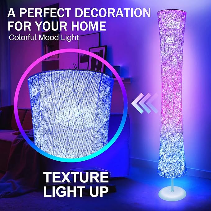 WORLD WIN Floor Lamp, 61'' Smart RGB LED Corner Lamp with Music Sync and 16 Million DIY Colors, 3 Color Temperature, APP & Remote Control, Color Changing Standing Floor Lamp with Stand - Image 6