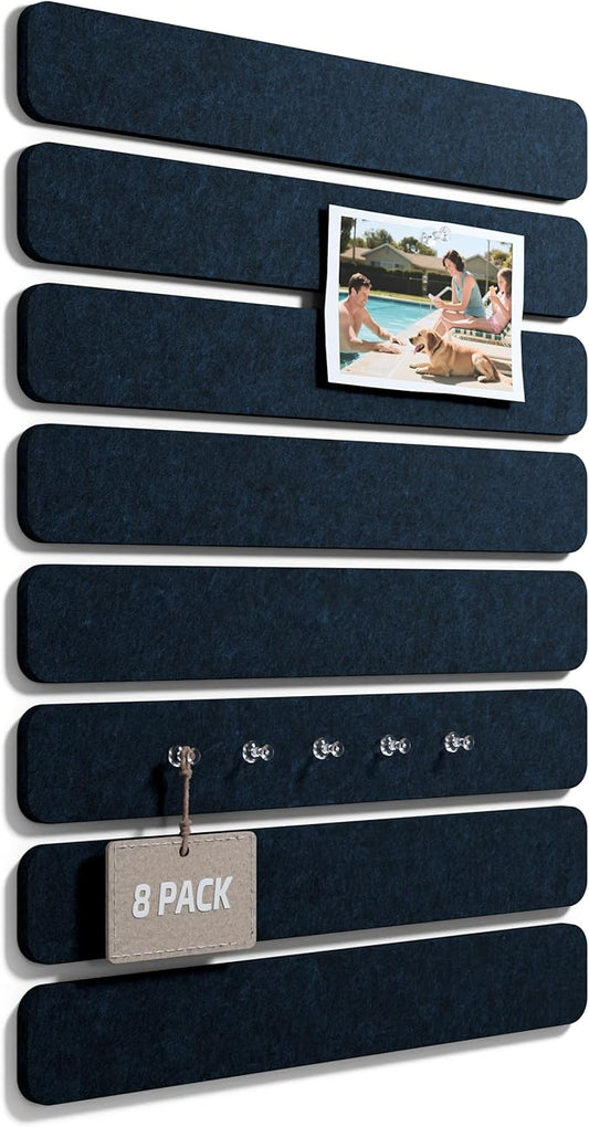 Fluxynara 13" x 2" Felt Wall Panels, Midnight Blue | 8-Pack Includes 50 Push Pins and Adhesive Tabs for Photos, Notes and Decor in Bedroom Doors, Home Office or Studios by FLUXYNARA
